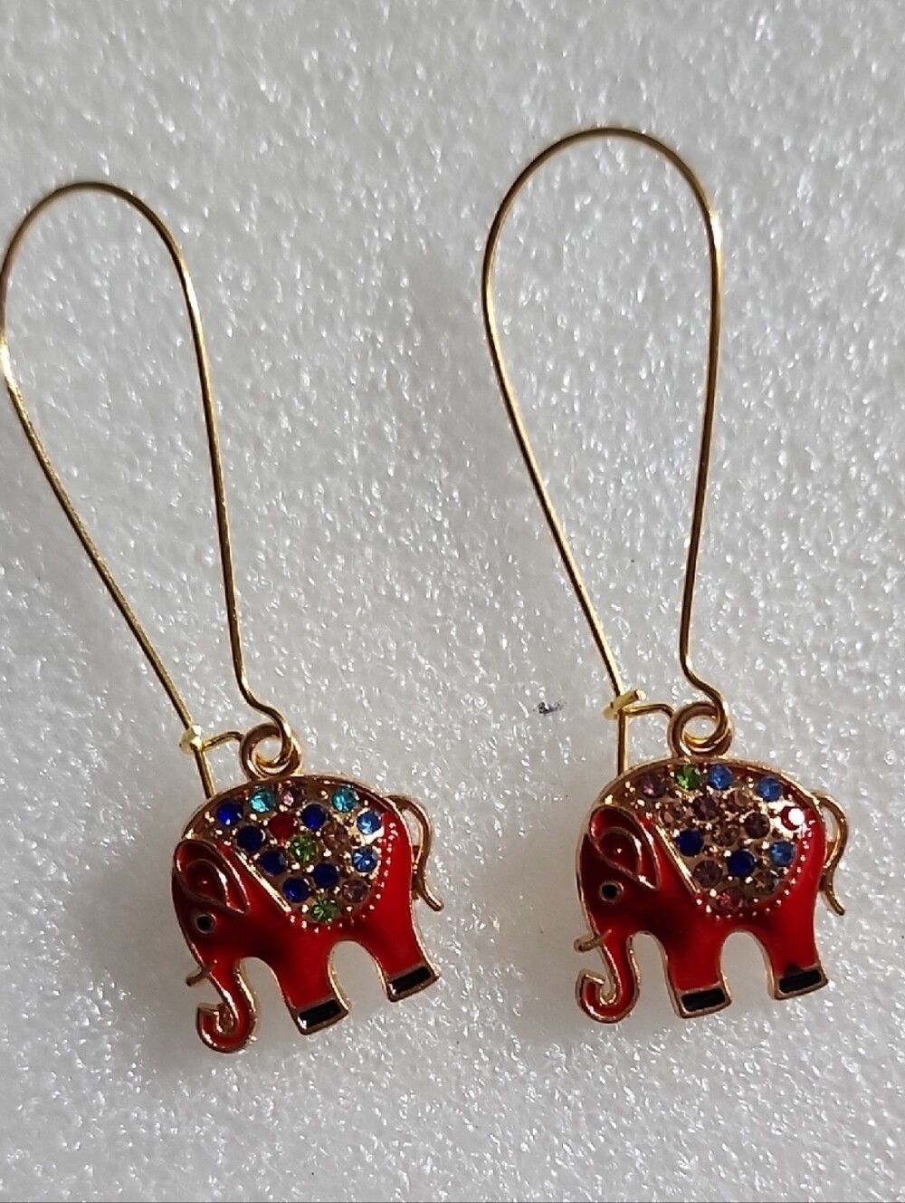 Hand Crafted Red Elephant Drop Earrings with Multicolor Stones - Women Jewelry